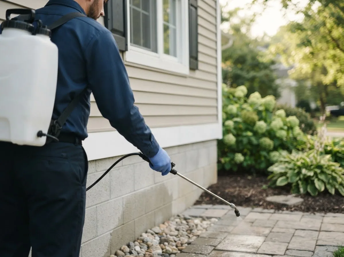 Pest control technician inspecting a home in Weogufka, AL